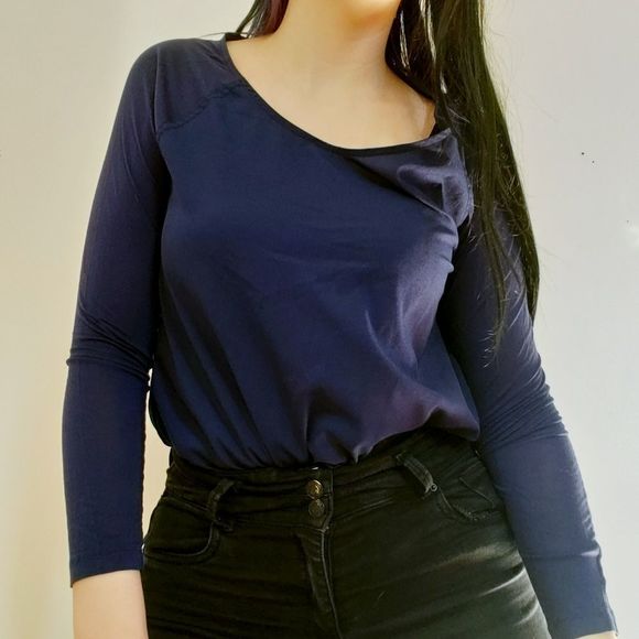 ✨2FOR15$✨French Connection Dark Blue/Navy Long sleeve T-Shirt - Picture 2 of 9